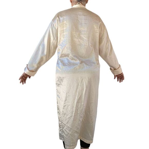 Vintage 80s Victoria's Secret Satin Maxi Robe Embroidered Collar V Neck Size S - Picture 5 of 8